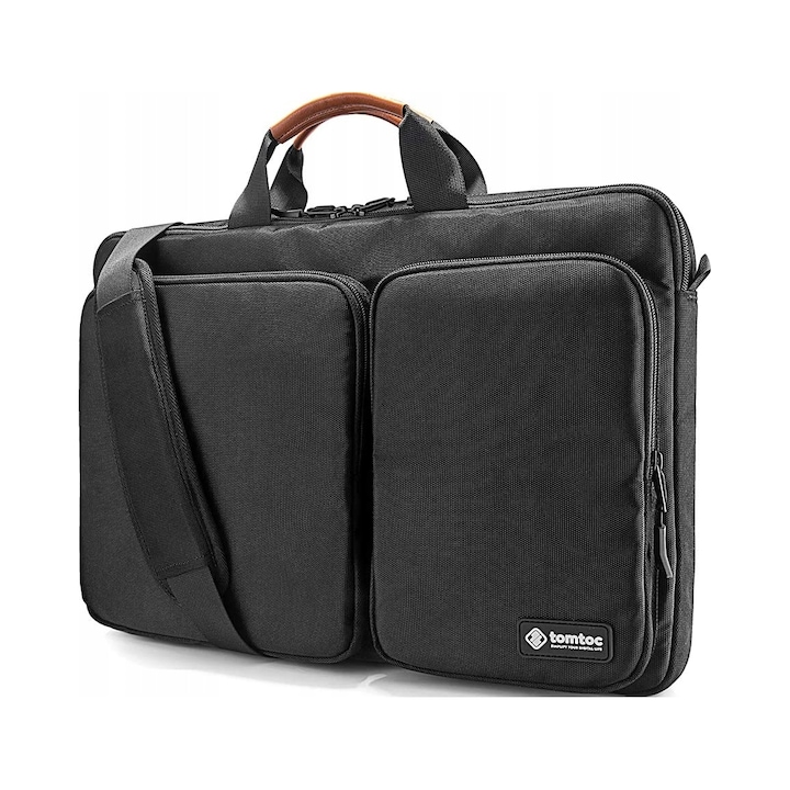 Tomtoc, Geanta pentru laptop din textil cu protectie antisoc (MIL-STD 810H) si buzunare frontale Defender-A42, Negru, 16"