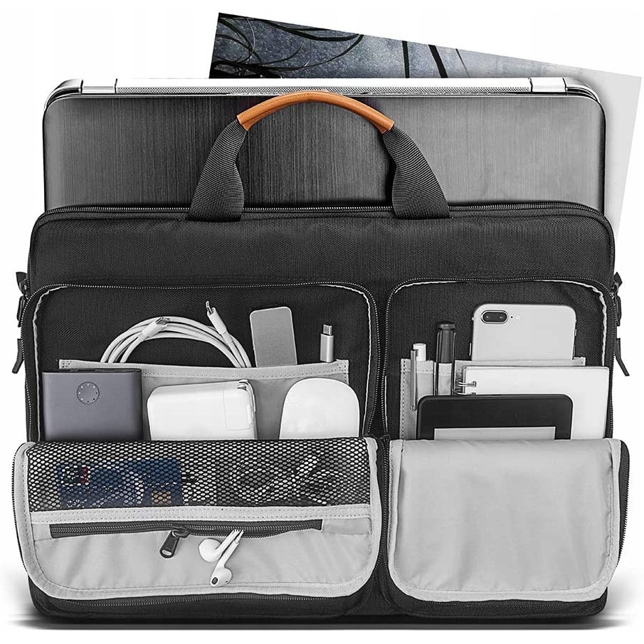 Tomtoc, Geanta pentru laptop din textil cu protectie antisoc (MIL-STD 810H) si buzunare frontale Defender-A42, Negru, 16"
