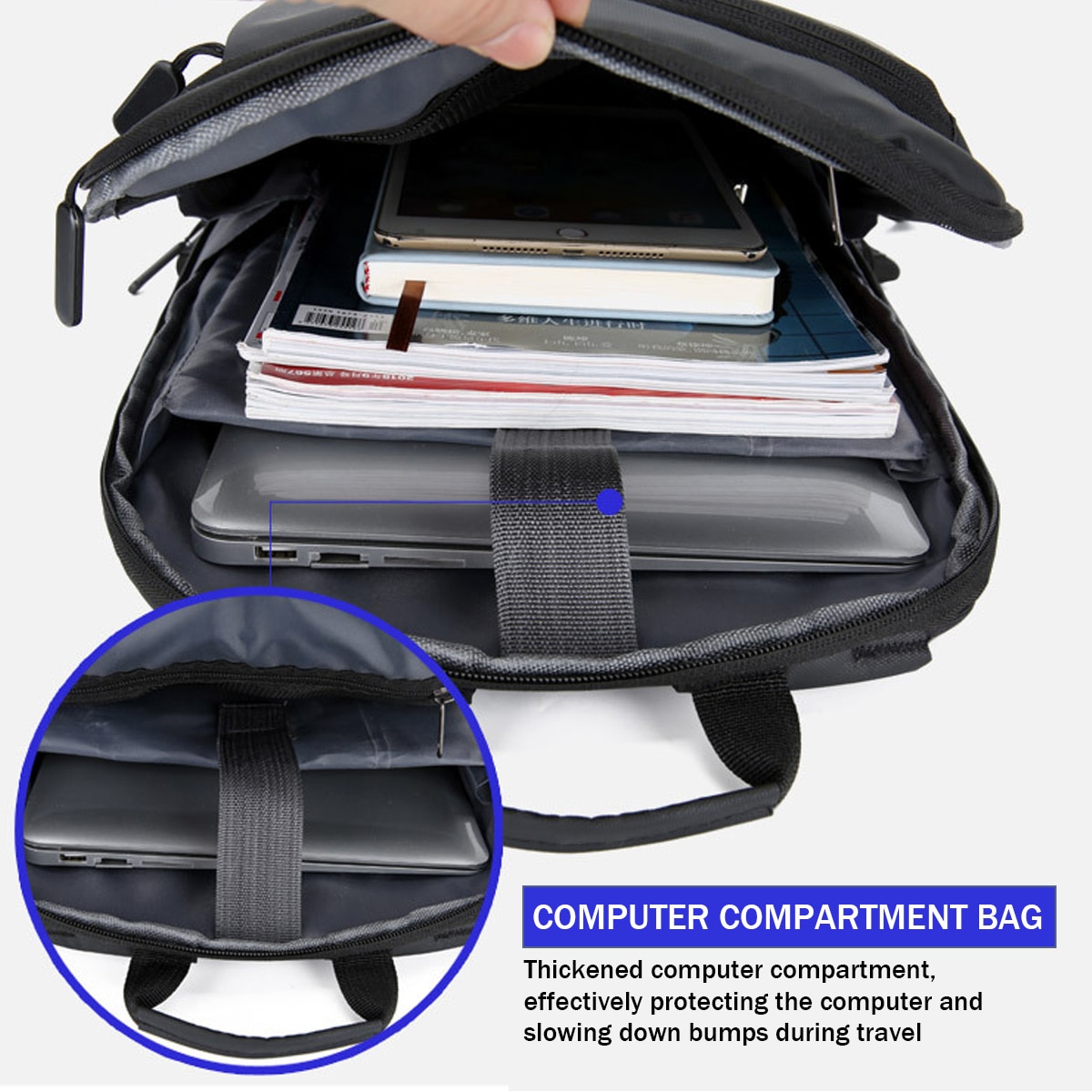 Rucsac laptop impermeabil, compartiment 14 inch, buzunare multiple, negru, 30x45x15cm