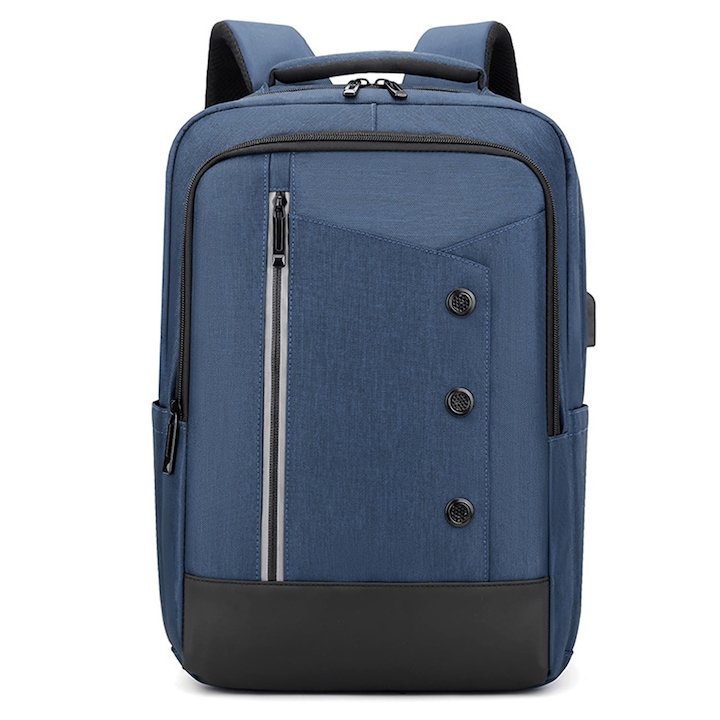 Rucsac laptop, nylon, albastru/negru, 42x30x12cm