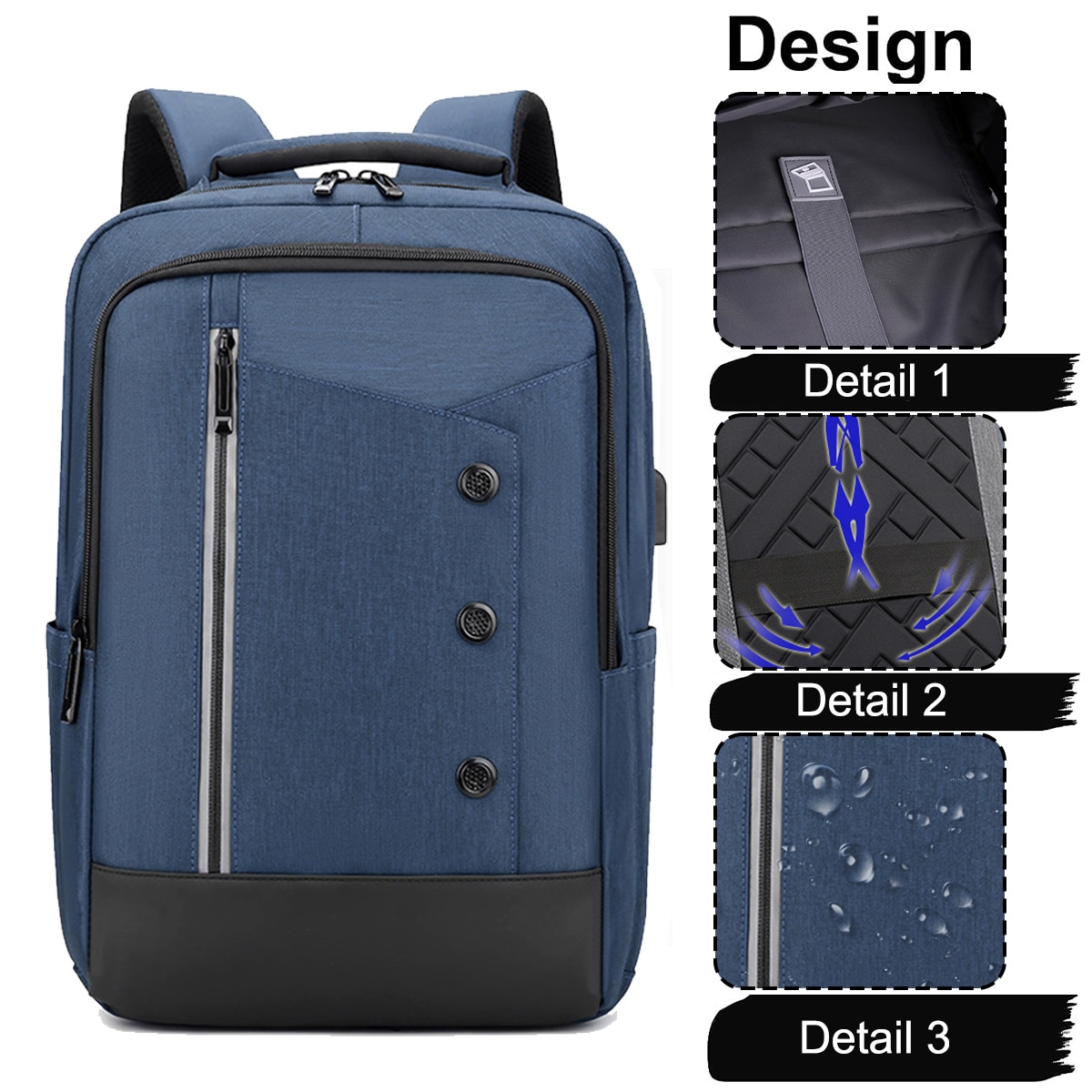 Rucsac laptop, nylon, albastru/negru, 42x30x12cm