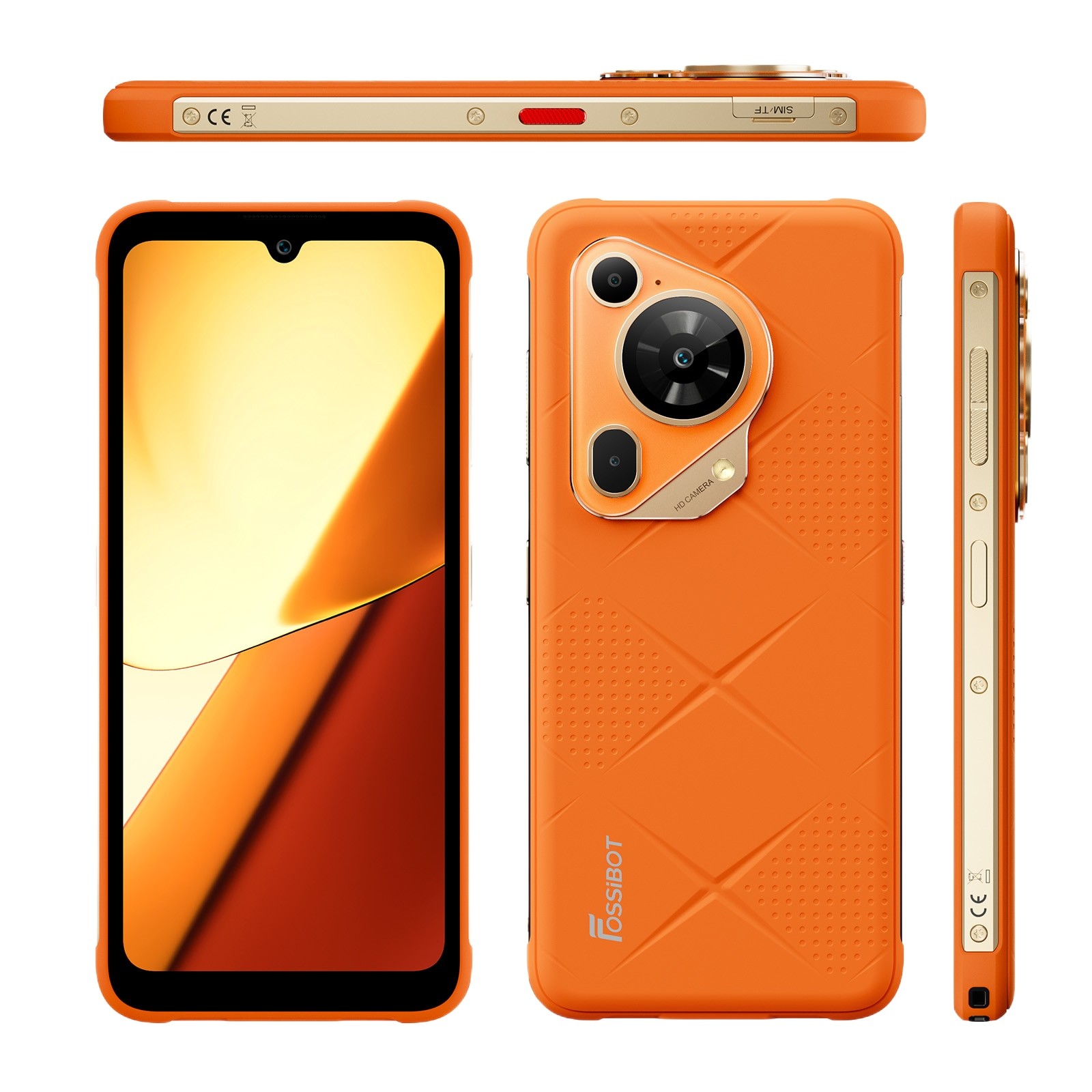 Telefon mobil FOSSIBOT F112 Pro, 5G, Dual SIM, Android 14, Slim Design, 6.88-inch 120Hz, 24GB RAM (8GB + 16GB ext), 256GB, NFC, IP68/IP69K, Orange