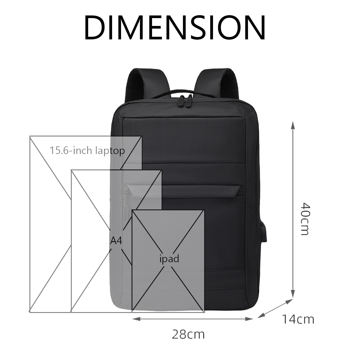 Rucsac laptop AMRINUGL, cu port USB, capacitate mare, negru, 40x14x28cm