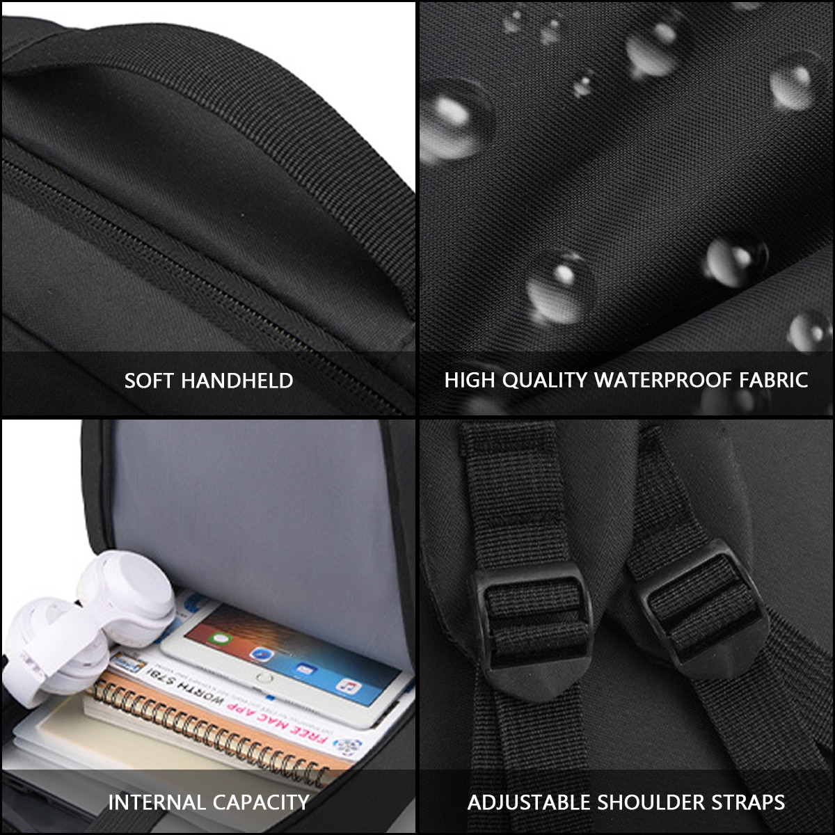 Rucsac laptop AMRINUGL, cu port USB, capacitate mare, negru, 40x14x28cm
