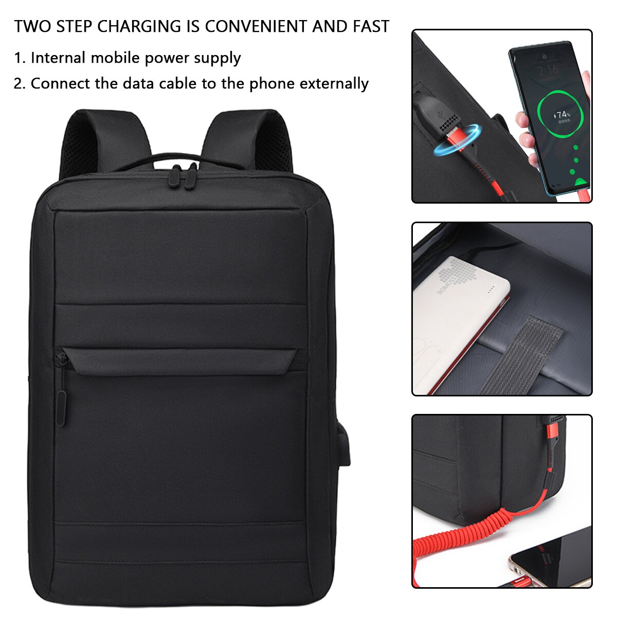 Rucsac laptop AMRINUGL, cu port USB, capacitate mare, negru, 40x14x28cm