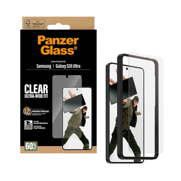 Folie protectie PanzerGlass pentru Samsung Galaxy S26 Ultra, Ultra-Wide Fit cu EasyAligner