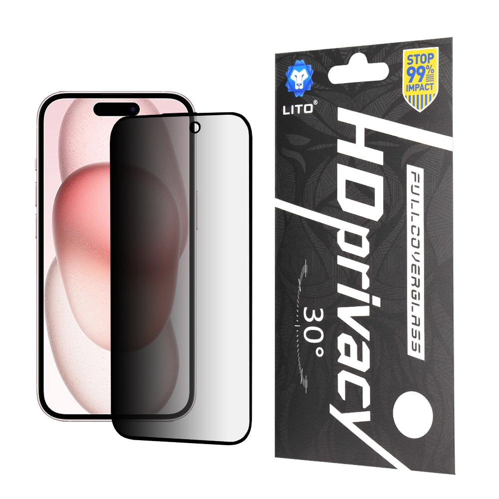 Folie sticla iPhone 15 Lito HD Pro Privacy, negru