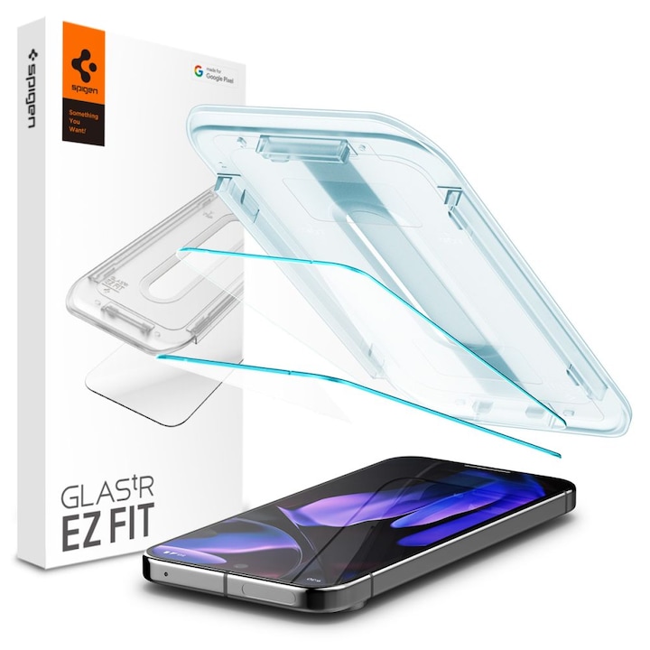 Set 2 x Folie din sticla pentru Google Pixel 9 / 9 Pro cu aplicator Spigen - Glas.tR EZ-FIT HD - clear