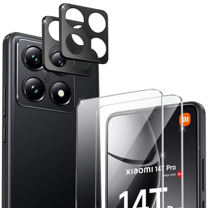 Protectie de ecran din sticla temperata pentru Xiaomi 14T Pro si film de protectie pentru obiectiv, 2 + 2 bucati, 9H duritate film, protectie de ecran din sticla temperata cu sensibilitate ridicata