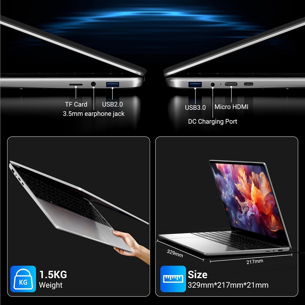 Laptop 14" cu procesor Intel Celeron J4105, 8GB RAM, 128GB SSD, 1920*1080 FHD, Windows 11 Pro, Intel® UHD Graphics 600, 5GHz Wifi, 5000mAh, Argintiu