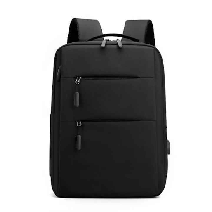 Rucsac laptop slim cu port USB incarcare, rezistent la apa, negru