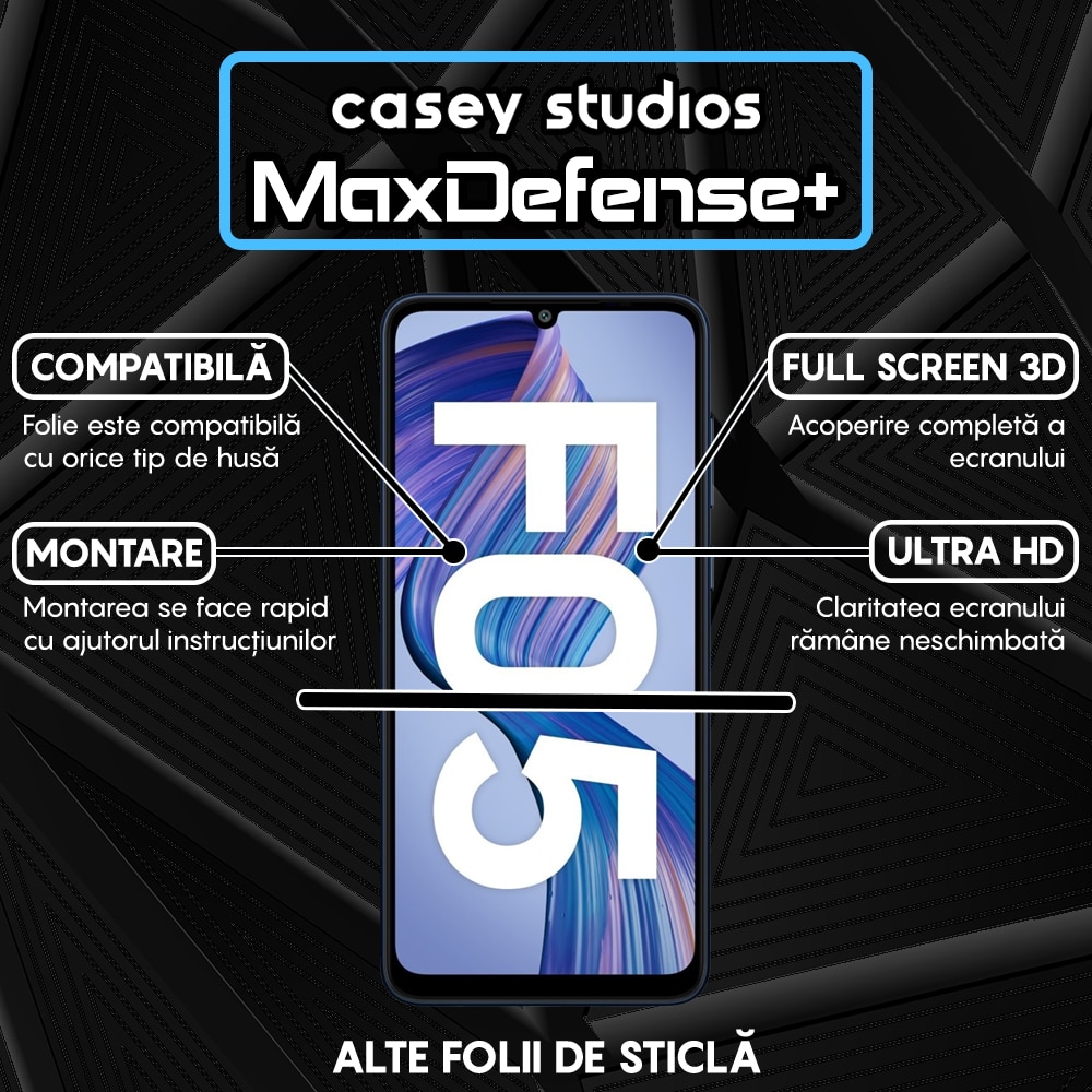 Folie Sticla CASEY STUDIOS™ compatibila cu Samsung Galaxy F05, Full Cover 3D, Full Glue, Sticla Securizata, Duritate Militara, Ultra HD, Protectie Profesionala Ecran 3D, Anti Zgarieturi, Anti Socuri