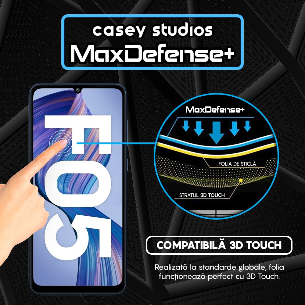 Folie Sticla CASEY STUDIOS™ compatibila cu Samsung Galaxy F05, Full Cover 3D, Full Glue, Sticla Securizata, Duritate Militara, Ultra HD, Protectie Profesionala Ecran 3D, Anti Zgarieturi, Anti Socuri