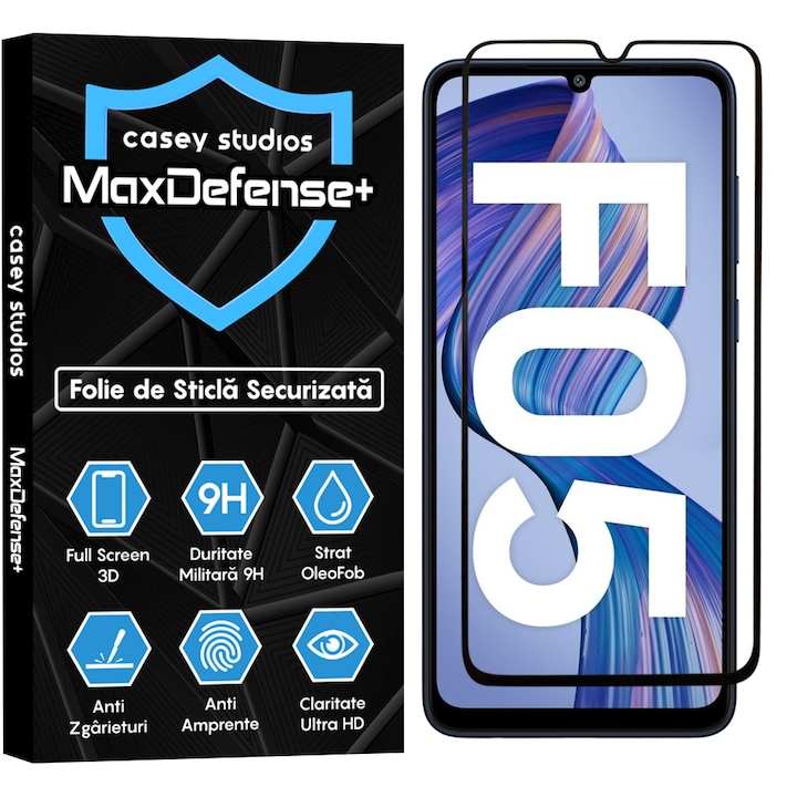Folie Sticla CASEY STUDIOS™ compatibila cu Samsung Galaxy F05, Full Cover 3D, Full Glue, Sticla Securizata, Duritate Militara, Ultra HD, Protectie Profesionala Ecran 3D, Anti Zgarieturi, Anti Socuri