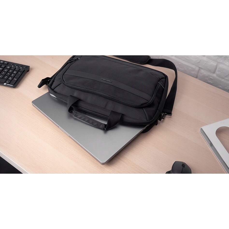 Geanta laptop Natec Kudu 15,6", neagra, cu compartimente pentru laptop si tableta, sistem trolley