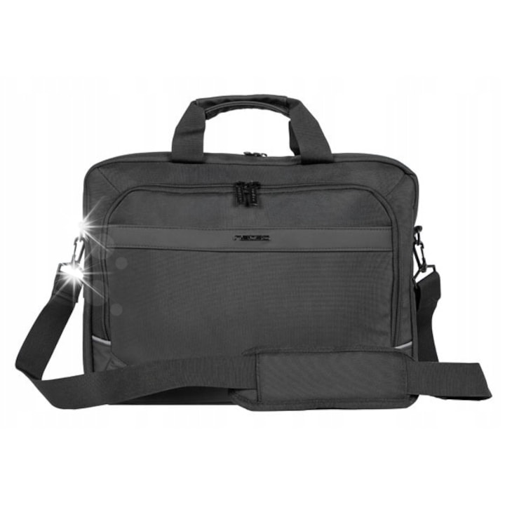 Geanta laptop Natec Kudu 15,6", neagra, cu compartimente pentru laptop si tableta, sistem trolley