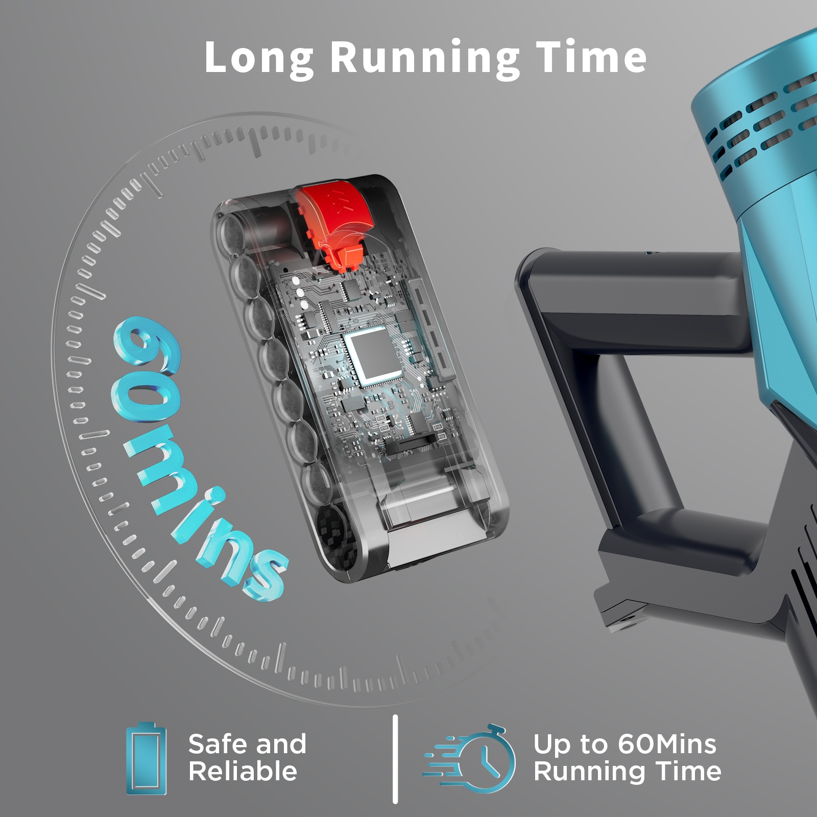 Aspirator vertical fara fir, Aiorber, portabil, 550 W, 45 kPa, 3 trepte de reglare a puterii, accesorii cu diverse capete de aspirare, albastru auriu