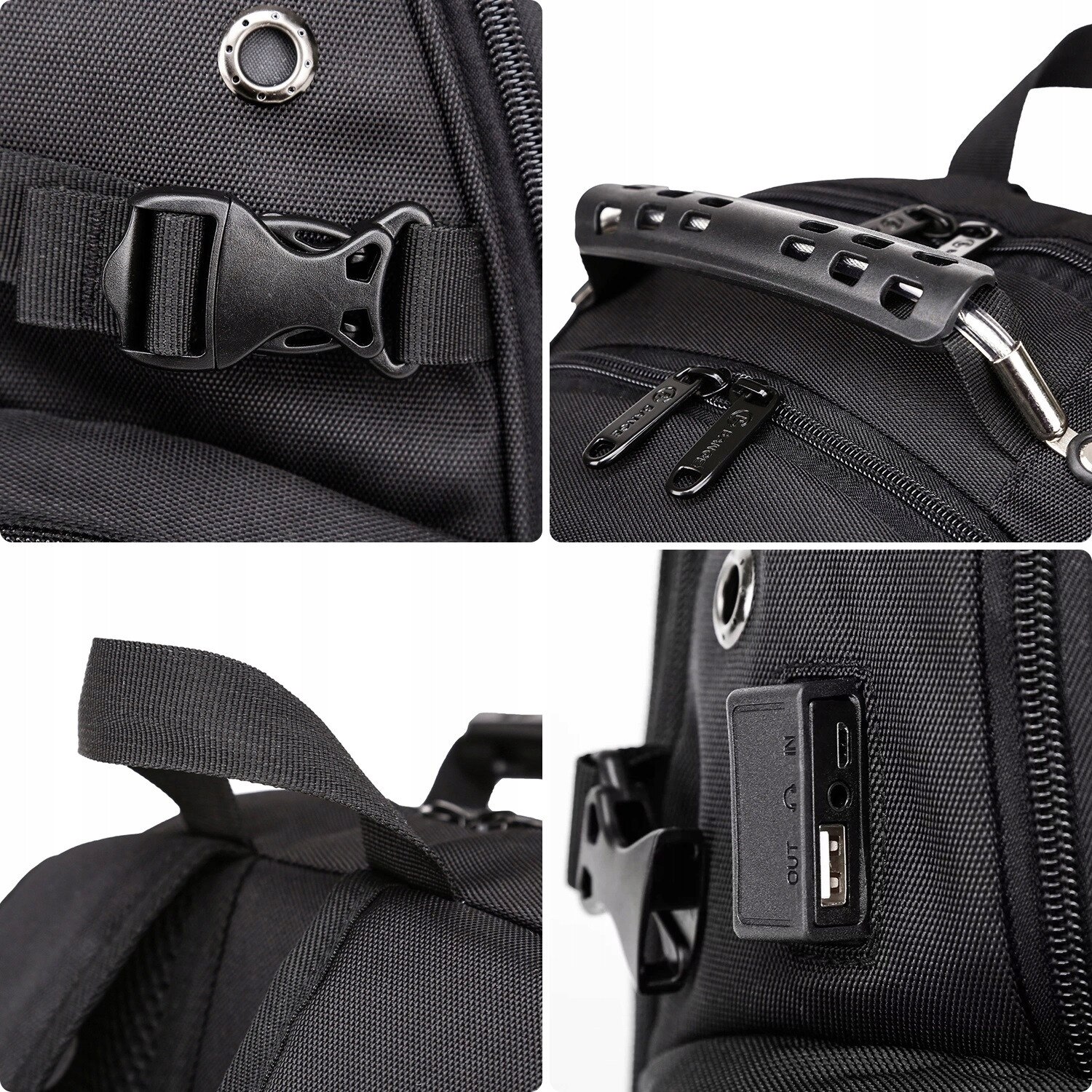 Rucsac urban Bange I090 40L waterproof pentru laptop 15", cu porturi USB, USB-C, jack, negru