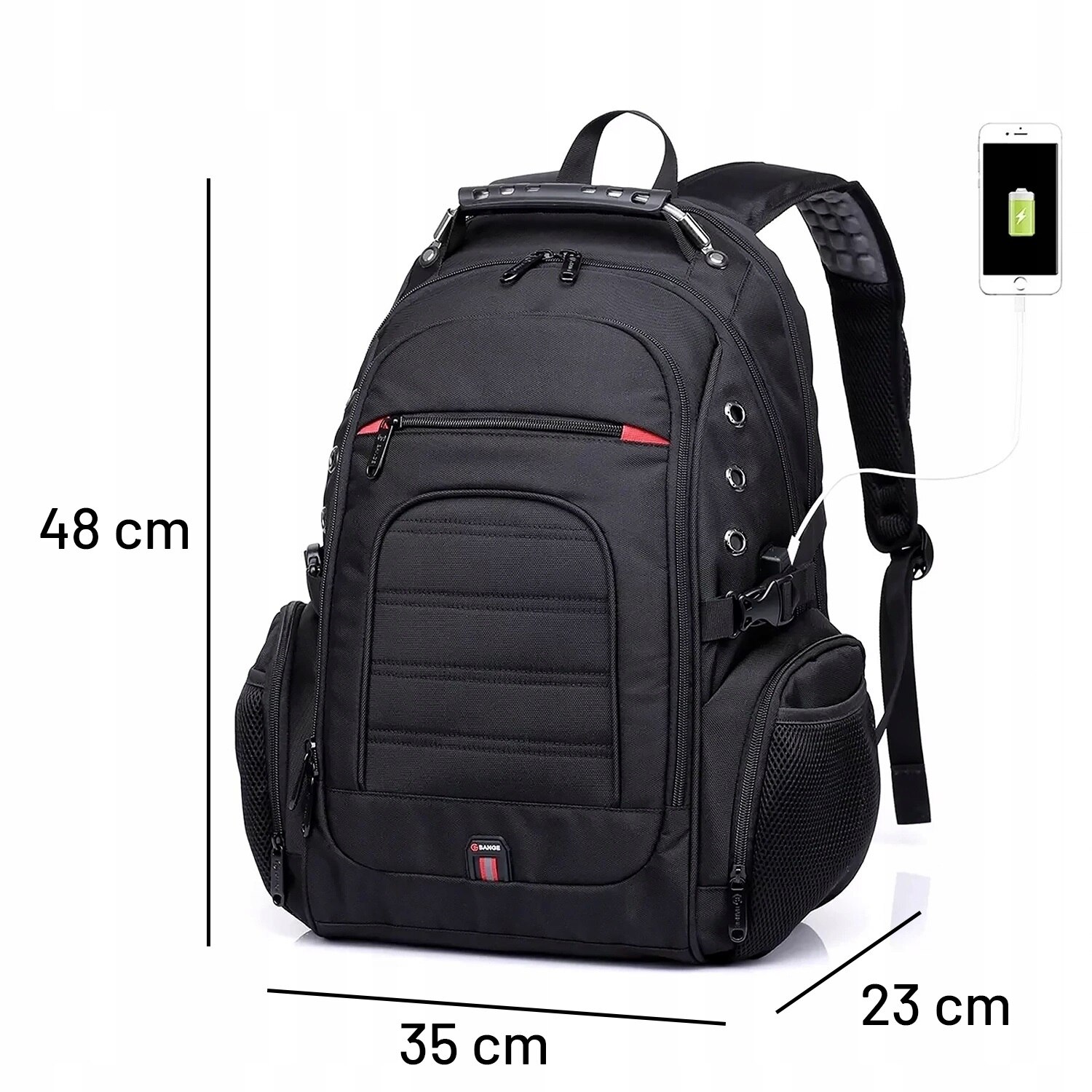 Rucsac urban Bange I090 40L waterproof pentru laptop 15", cu porturi USB, USB-C, jack, negru