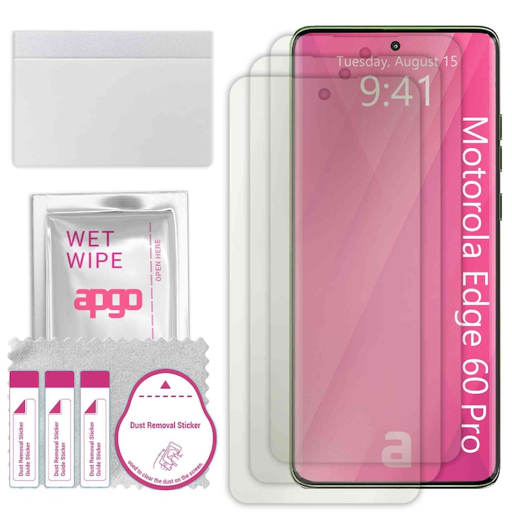 3x folie de protectie MAT MATTE apgo pentru Motorola Edge 60 Pro – autoadeziva, afisare completa, hidrogel, anti-zgarieturi, full glue, 5D