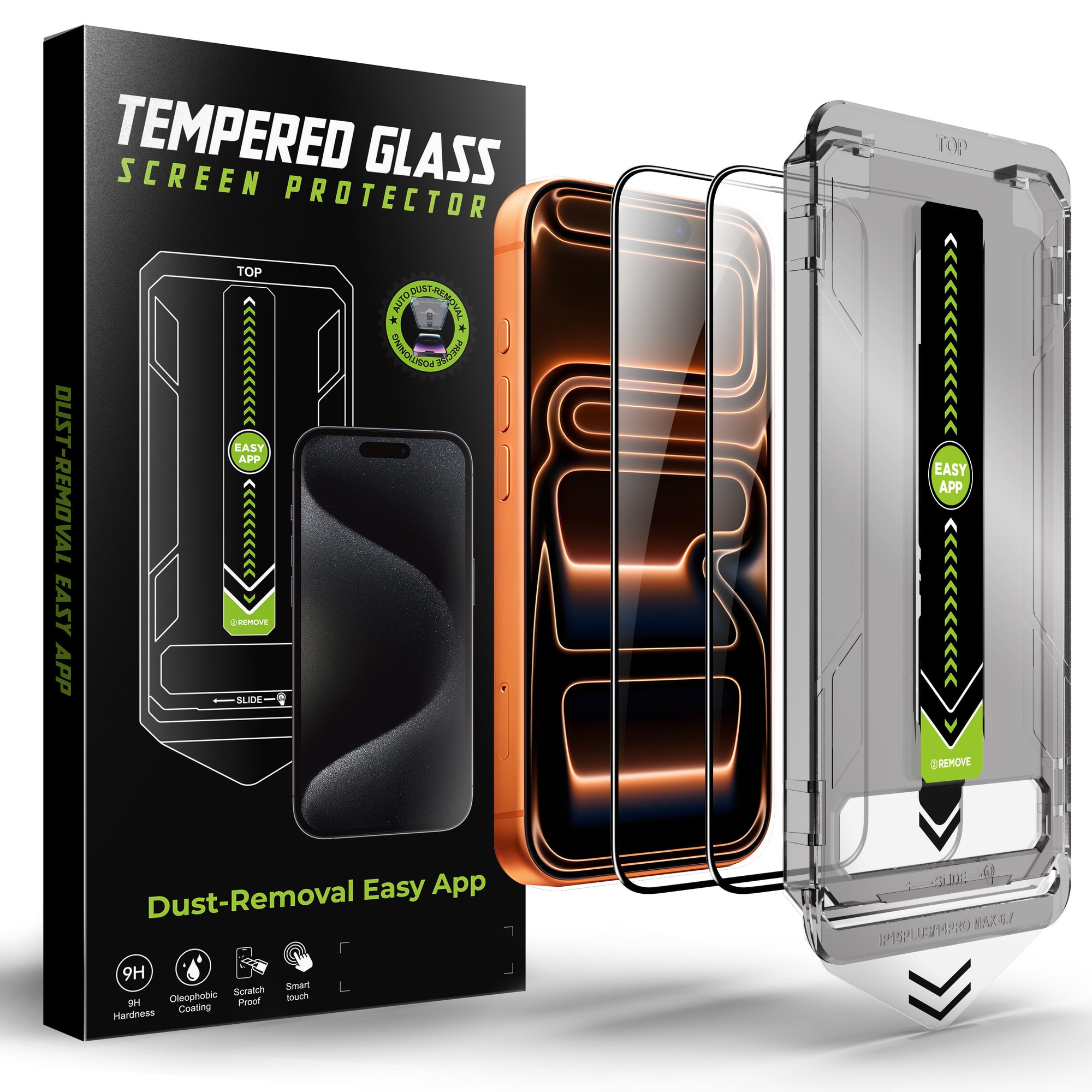 Set 2 folii sticla pentru Iphone 17, Iphone 16 PRO, Transparenta, Sticla securizata 0.33mm, Anti-Spy, Anti-amprenta cu margini negre 6.3", instalare usoara si rapida cu dispozitiv de potrivire automata in 30 sec cu Easy Install Kit, RikBo®