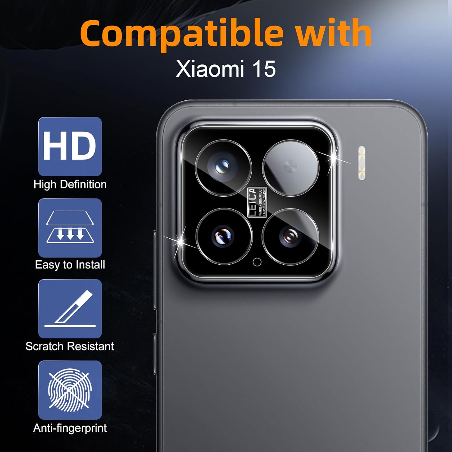 Set 2 Folii Protectie Camera Foto, Sticla Securizata, Negru, 0.33mm, 9H, compatibile cu Xiaomi 15