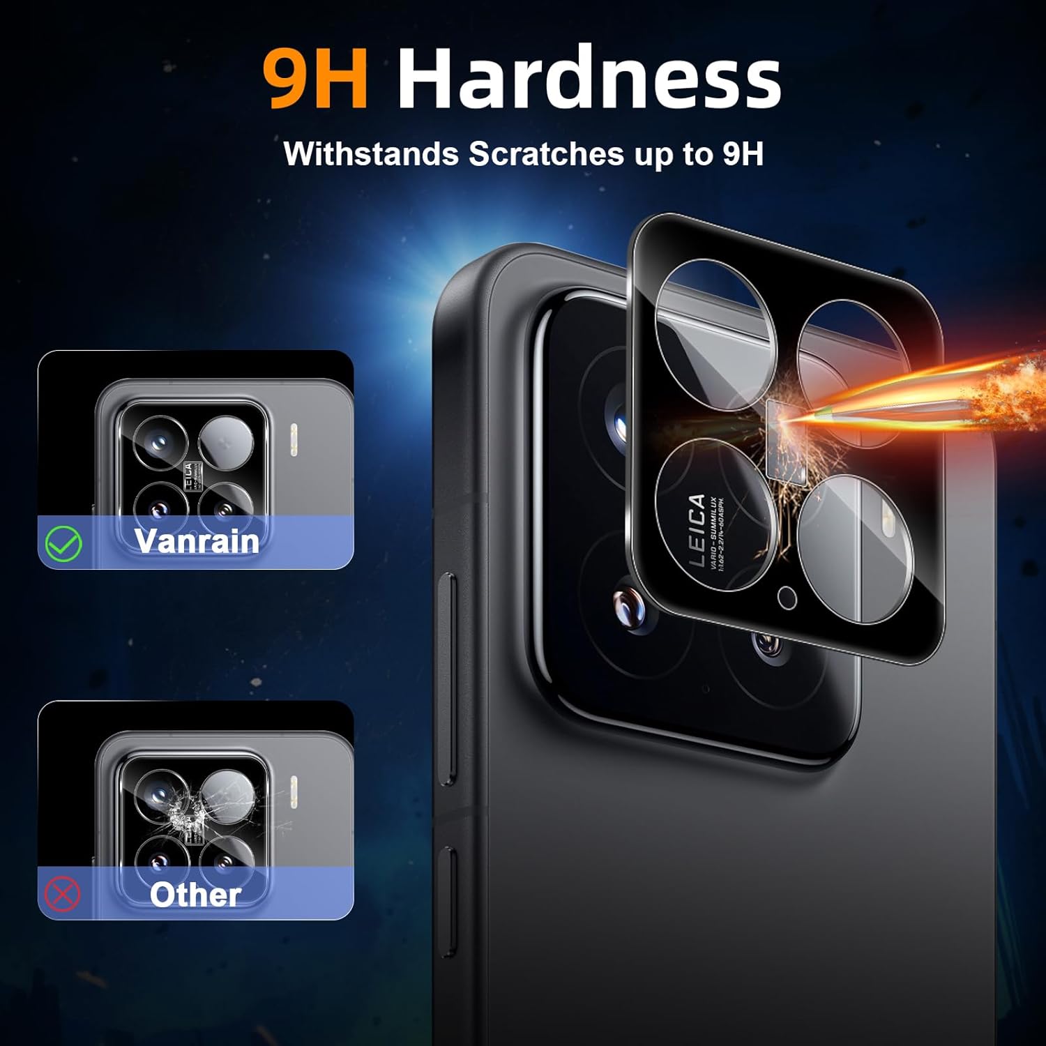 Set 2 Folii Protectie Camera Foto, Sticla Securizata, Negru, 0.33mm, 9H, compatibile cu Xiaomi 15