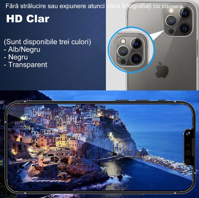 Folie de protectie Camera compatibila cu iPhone 15 Pro / iPhone 15 Pro Max, Sticla Securizata, Protectie antisoc, Transparent