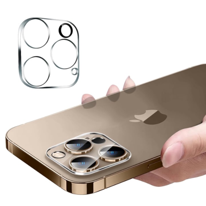 Folie de protectie Camera compatibila cu iPhone 15 Pro / iPhone 15 Pro Max, Sticla Securizata, Protectie antisoc, Transparent