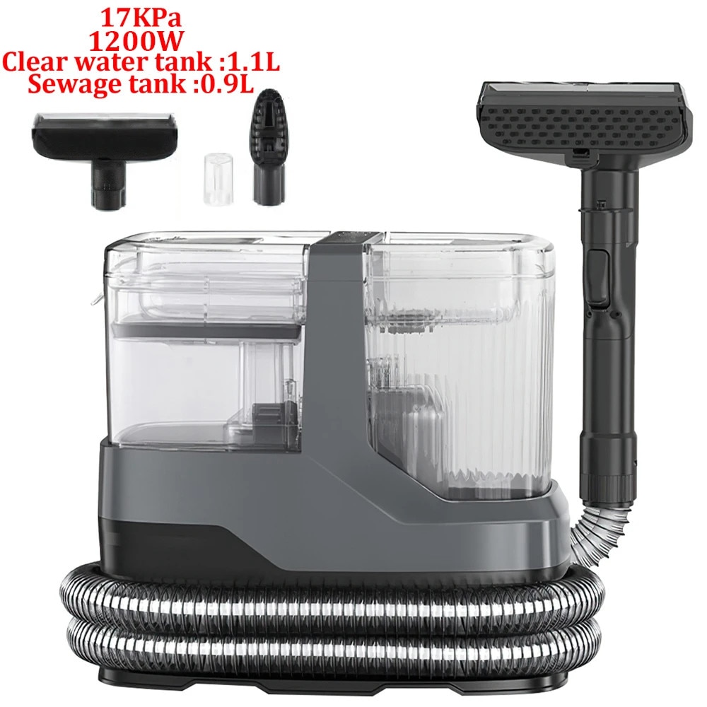 Curatator pentru covoare si tapiterie, Aspirator cu spalare, Putere 1200 W, Aspiratie 17 kPa, Rezervor apa curata 1, 1 l, Pulverizare apa calda/rece, Stecher UE