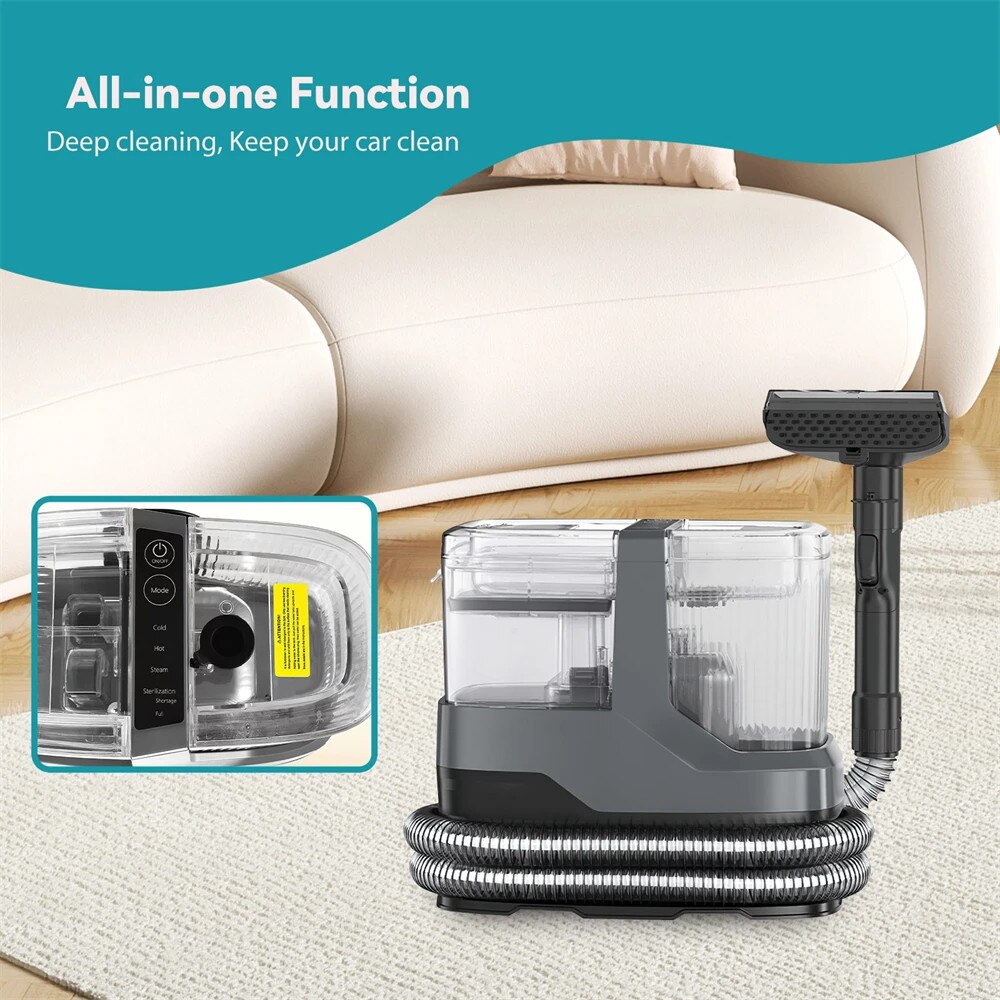Curatator pentru covoare si tapiterie, Aspirator cu spalare, Putere 1200 W, Aspiratie 17 kPa, Rezervor apa curata 1, 1 l, Pulverizare apa calda/rece, Stecher UE