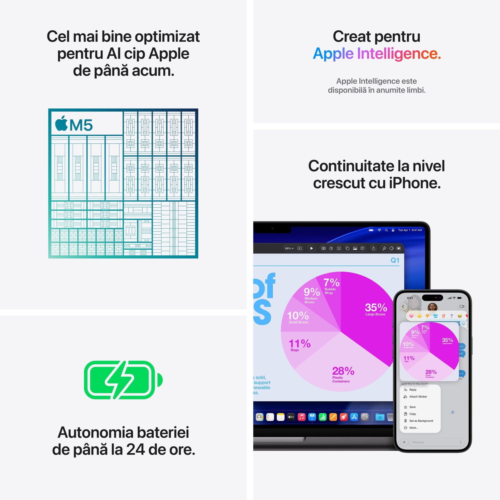 Laptop Apple MacBook Pro 14" cu procesor Apple M5, 10 nuclee CPU si 10 nuclee GPU, 24GB RAM, 1TB SSD, Space Black, Tastatura Internationala
