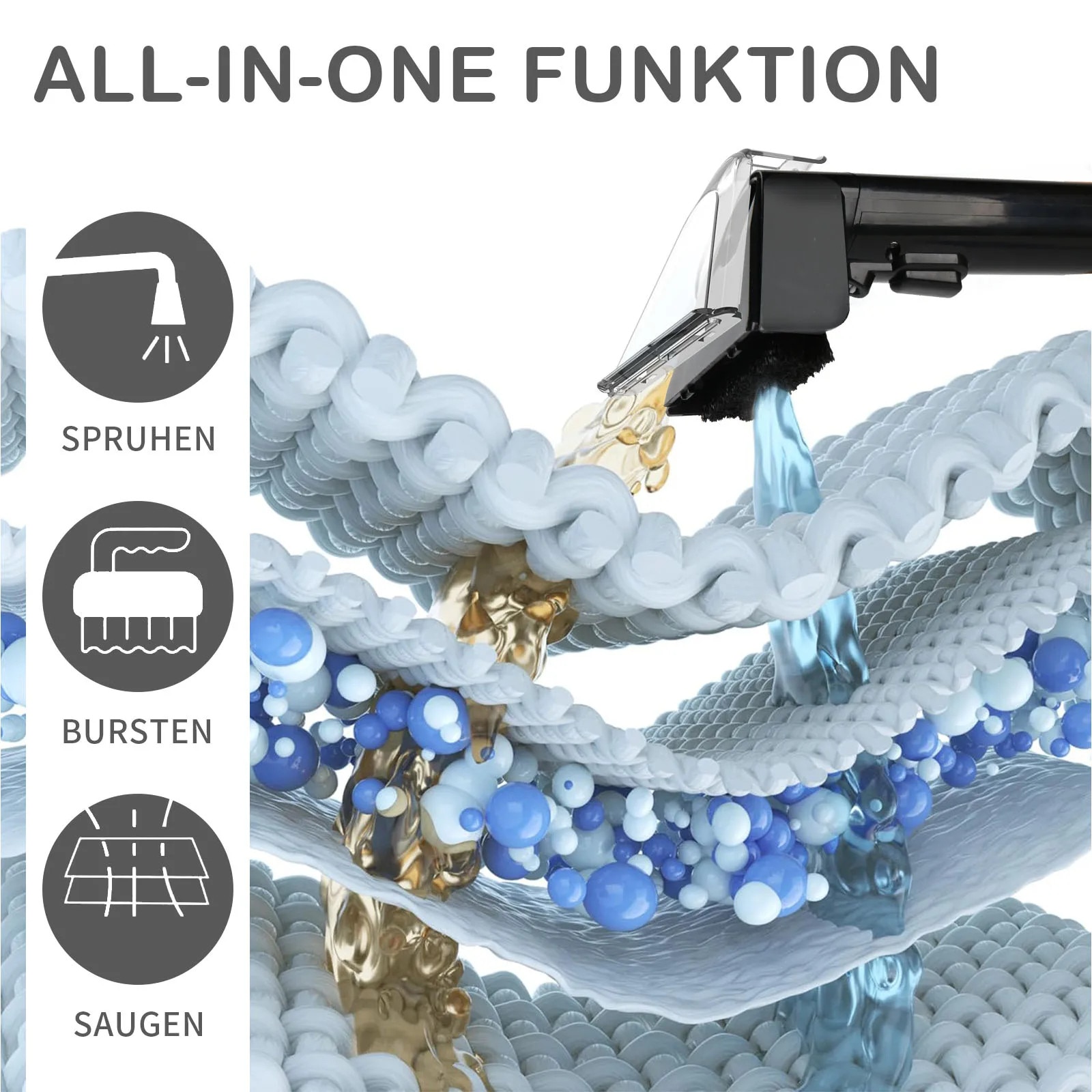Curatator Textile si Covoare, Aparat de Mana pentru Tapiterie, 500 W, 12 kPa Aspiratie, Spray + Aspiratie, Pentru Canapea, Covoare, Perdele, Negru
