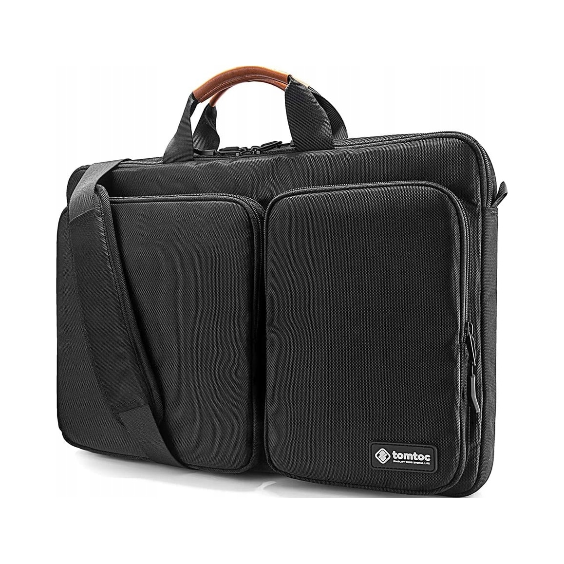 Tomtoc, geanta pentru laptop/toc textil cu protectie antisoc, buzunare frontale spatioase, curea de umar reglabila, Defender-A42, negru, 16 inch