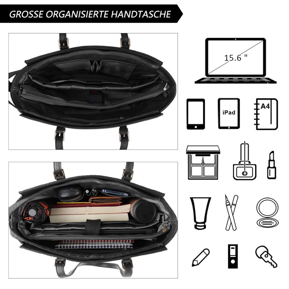 Geanta laptop dama, piele impermeabila, mare, cu manere reglabile, compartiment elegant, multicolor