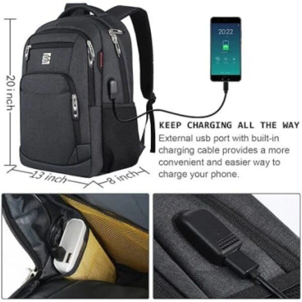 Rucsac laptop 18 inch nylon subtire durabil negru 22.86x33.02x50cm