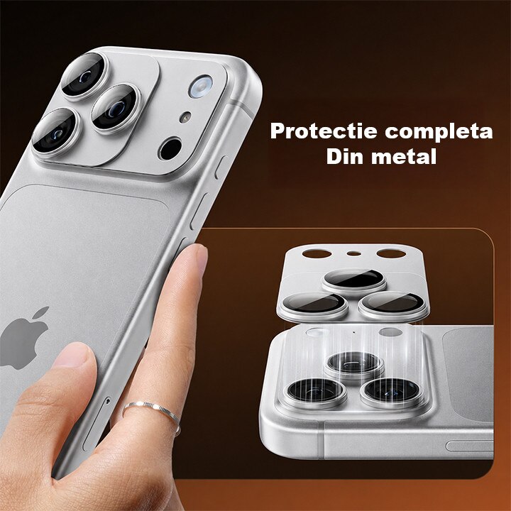 Protectie Camere Sticla Securizata Magnetica Compatibil Cu Apple iPhone 17 PRO, HEYBINGO®, Full Cover, Protectie Completa, Ultra Rezistenta, Calitate Premium, Gri