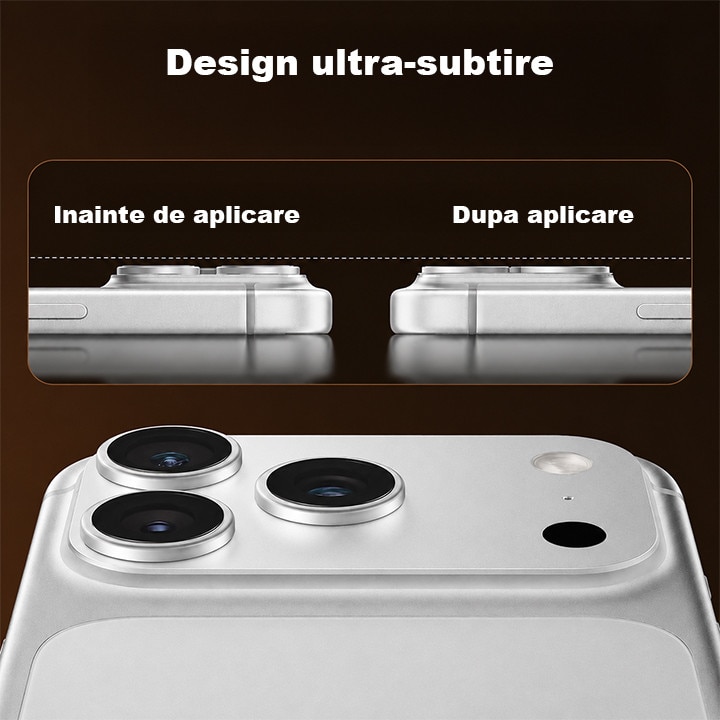 Protectie Camere Sticla Securizata Magnetica Compatibil Cu Apple iPhone 17 PRO, HEYBINGO®, Full Cover, Protectie Completa, Ultra Rezistenta, Calitate Premium, Gri