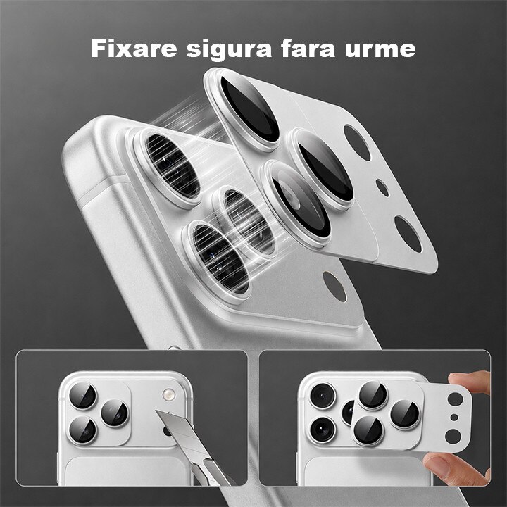 Protectie Camere Sticla Securizata Magnetica Compatibil Cu Apple iPhone 17 PRO, HEYBINGO®, Full Cover, Protectie Completa, Ultra Rezistenta, Calitate Premium, Gri