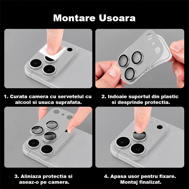 Protectie Camere Sticla Securizata Magnetica Compatibil Cu Apple iPhone 17 PRO, HEYBINGO®, Full Cover, Protectie Completa, Ultra Rezistenta, Calitate Premium, Gri