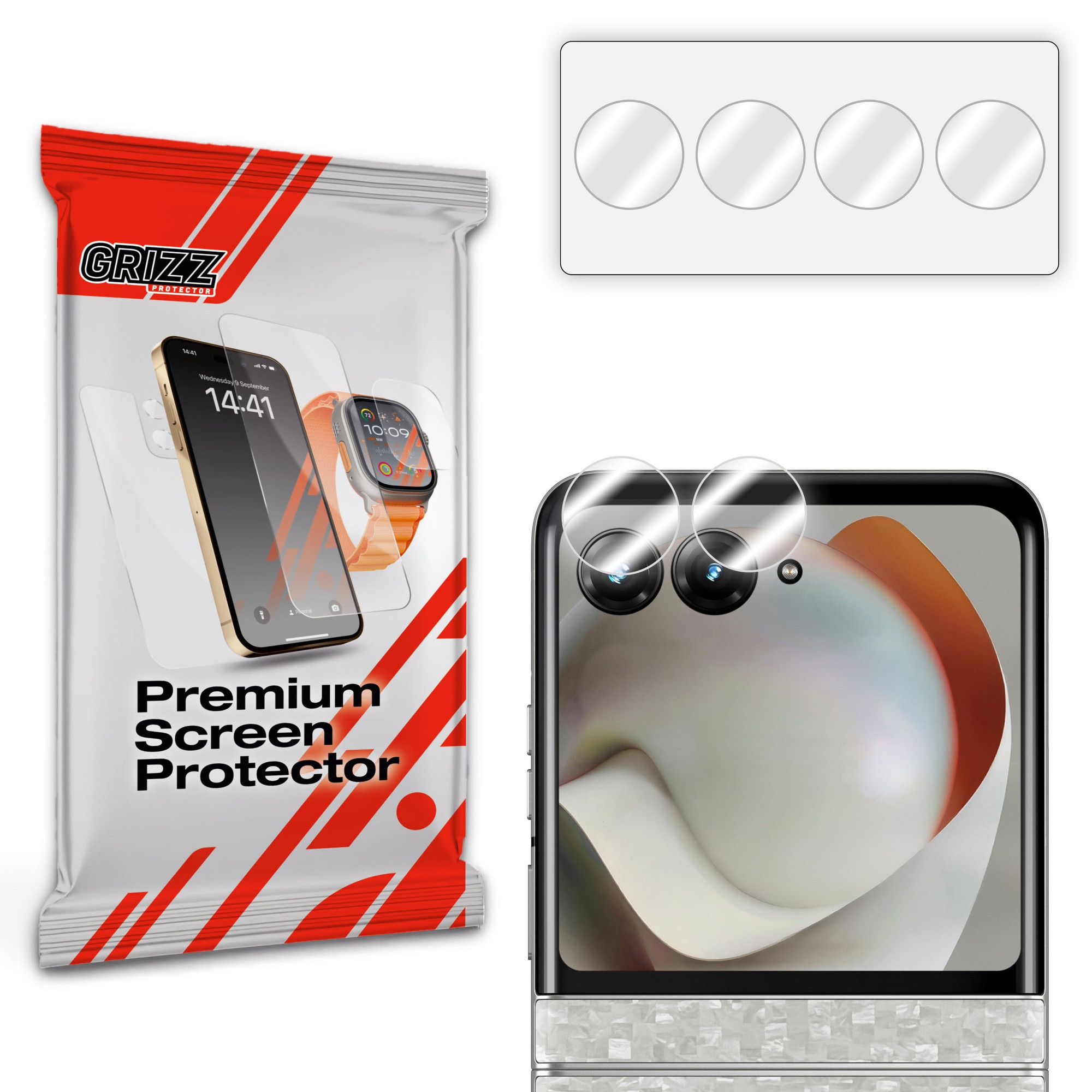 Set de 2 protectii camera foto GrizzGlass HybridGlass compatibile cu Motorola Razr 70, Transparent