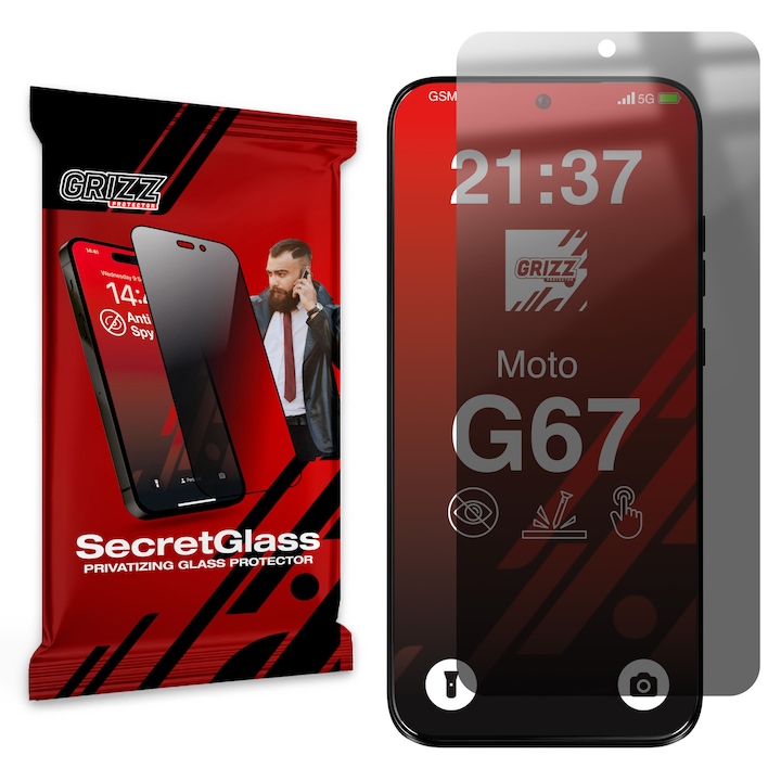 Folie sticla hibrid GrizzGlass SecretGlass Privacy compatibila cu Motorola Moto G67, Negru