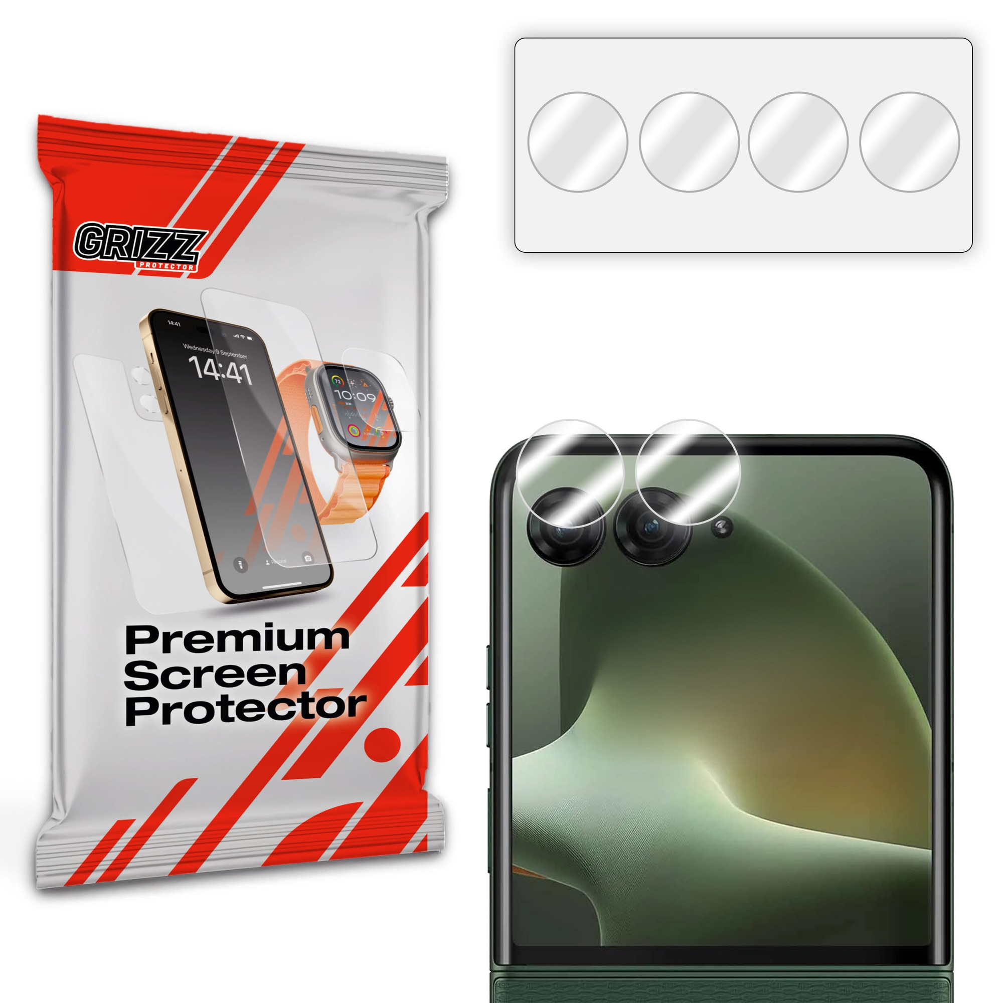 Set de 2 protectii camera foto GrizzGlass HybridGlass compatibile cu Motorola Razr 70 Plus, Transparent
