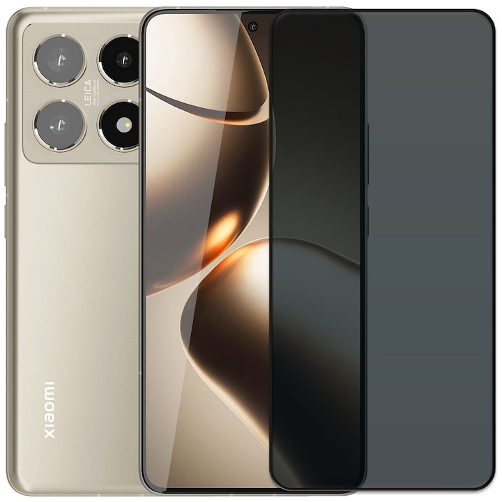 Folie din sticla securizata pentru Xiaomi 14T Pro, HAMSTERBOX Privacy Shield, Protectie completa ecran, Full face, Aplicare rapida, Case Friendly, Negru