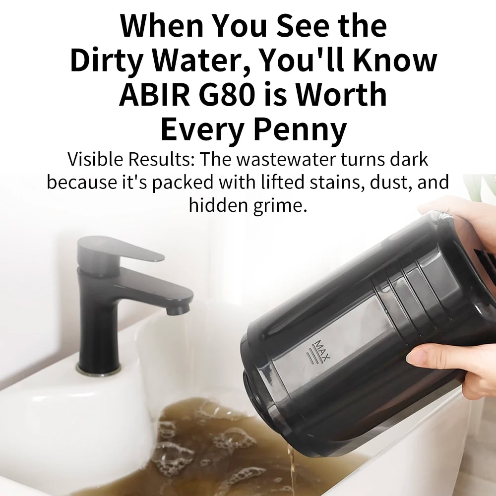 Aspirator portabil pentru covoare ABIR G80, putere de aspirare de 15 kPa pentru curatare in profunzime, rezervor de apa curata de 1800 ml, rezervor de apa uzata de 800 ml, capete de perie pentru diverse suprafete, 220-240V