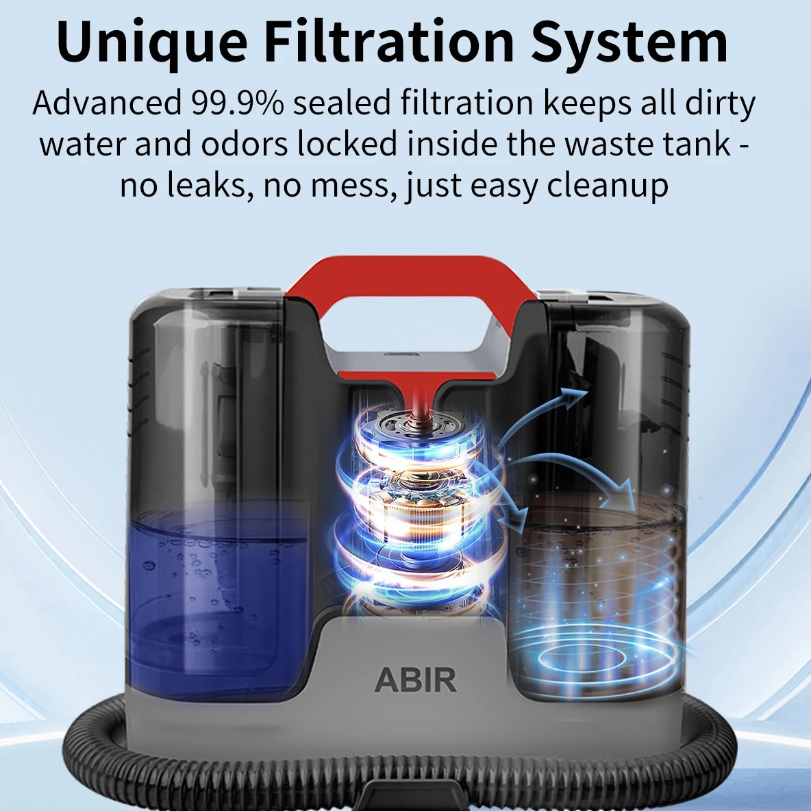 Aspirator portabil pentru covoare ABIR G80, putere de aspirare de 15 kPa pentru curatare in profunzime, rezervor de apa curata de 1800 ml, rezervor de apa uzata de 800 ml, capete de perie pentru diverse suprafete, 220-240V