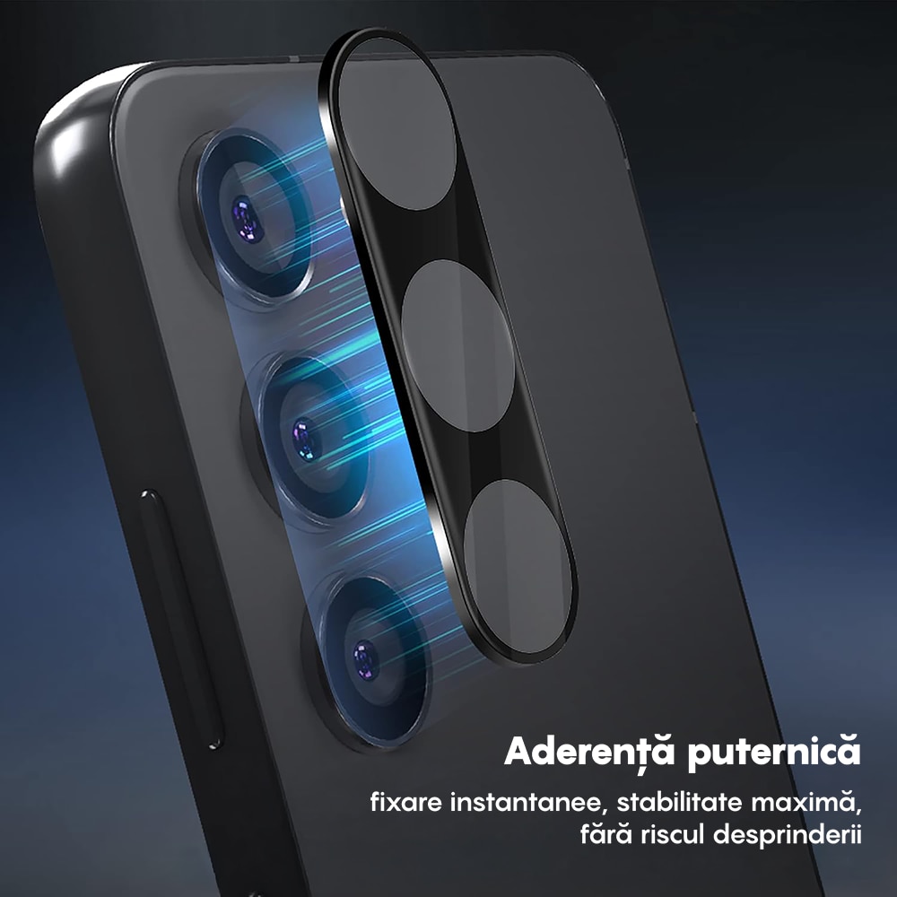 Set 2x Folie Sticla Camera compatibil cu Samsung Galaxy S24, CASEY STUDIOS™ MaxDefense+, Protectie Securizata, Duritate 9H, Full Cover, Anti Zgarieturi, Ultra HD, Protectie Profesionala Camere 3D, Anti Zgarieturi, Anti Socuri