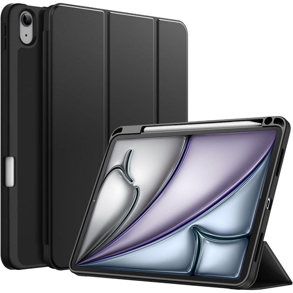 Husa Inteligenta compatibila cu Apple iPad Air 13 2025/2024/Pro 2022/2021/2020/2018 12.9", MagneticX, CASEY STUDIOS™, Unghiuri Ajustabile, Carcasa Flexibila, Suport Stylus Pen, Negru