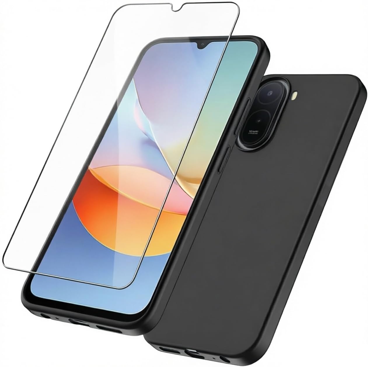 Intelli® Husa silicon + Folie de sticla Compatibila cu Xiaomi Redmi A7 Pro, Negru mat