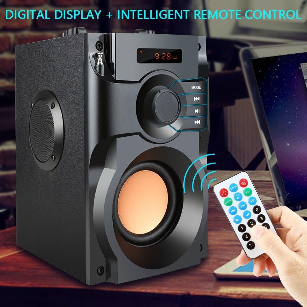 Boxa portabila Bluetooth cu subwoofer si sunet stereo, Boxa wireless cu bass puternic si telecomanda, Radio FM si suport card TF, pentru petreceri in aer liber si camping, negru